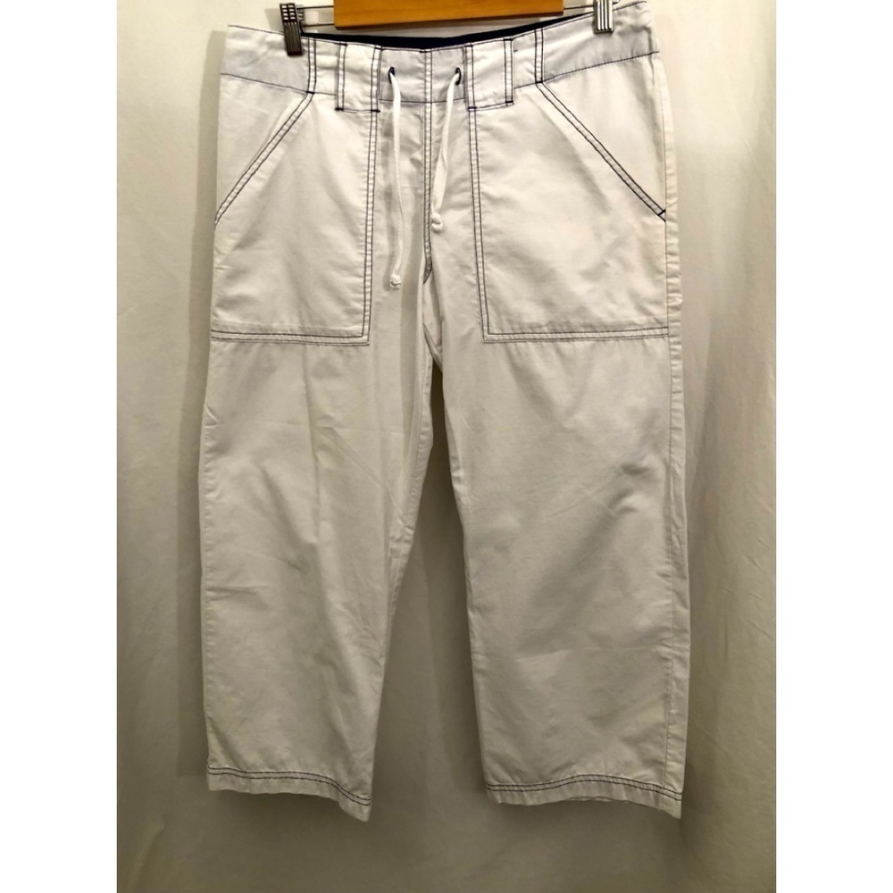 Athleta Capri White Wide Leg Cotton Nylon Windbreaker Pants Womens Size Small